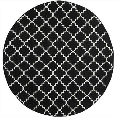 Safavieh 6 ft. x 6 ft. Round Contemporary Dhurries- Black and Ivory- Flatweave Rug DHU554L-6R